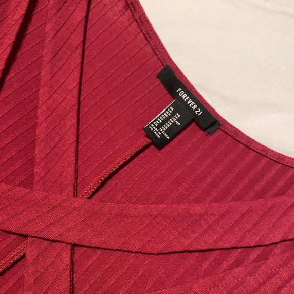 Extra Small Maroon Ribbed Dress with Crossover Neckline from Forever 21. - Picture 6 of 6